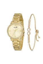 Polo Air Women's Wristwatch Zircon Stone Infinity Bracelet Gold Color