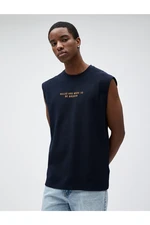 Koton Sleeveless T-Shirt with Slogan Embroidered Textured Crew Neck.