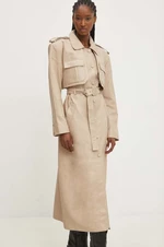 Kožený kabát Answear Lab dámsky, béžová farba, prechodný