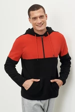 AC&Co / Altınyıldız Classics Men's Red-black Standard Fit Regular Cut Inner Fleece 3 Thread Hooded Fleece Sweatshirt