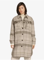 Hnědo-béžový dámský kostkovaný košilový kabát Tom Tailor Plaid - Dámské