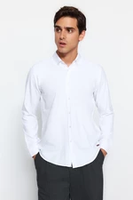 Trendyol White Slim Fit Leather Accessory Shirt