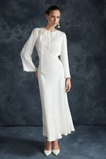 Trendyol Cream Rose Detailed Wedding / Special Occasion Woven Satin Evening Dress