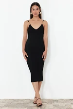 Trendyol Black Midi Knitwear Dress With Metal Accessory Detail