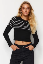 Trendyol Black Crop Striped Knitwear Sweater