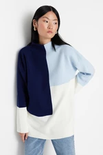 Trendyol Blue Color Color Block High Neck Knitwear Sweater