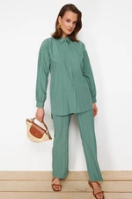 Trendyol Green Long Back, Wide Leg Shirt-Pants, Woven Suit