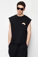 Trendyol Black Oversize/Wide-Fit Crew Neck Text Printed 100% Cotton Undershirt