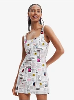 White women's patterned dress with cut-out Desigual Breaking News - Ladies
