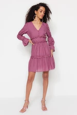 Trendyol Pale Pink Waist Opening Mini Woven Lined Fabric Feature Frilly Woven Dress