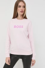 Bavlněná mikina BOSS dámská, růžová barva, s potiskem, 50468357