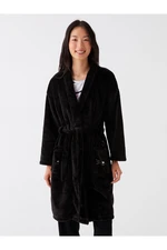 LC Waikiki Women's Shawl Collar Embroidered Long Sleeve Plush Dressing Gown