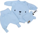 Pletená kojenecká sada 3D Medvídek, svetřík, tepláčky + čepička Kazum, modrá, vel. 74 (6-9m)
