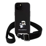 Karl Lagerfeld Saffiano Crossbody Metal Karl and Choupette Zadní Kryt pro iPhone 15 Plus Black