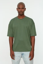 Trendyol Dark Green Men's Basic Crew Neck Oversized/Wide Cut, Short Sleeved T-Shirt