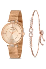 Polo Air Stylish Wicker Cord Women's Wristwatch Zircon Stone Infinity Bracelet Combination Gold Color
