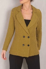 armonika Women's Yellow Stripe Patterned Four Button Cachet Jacket