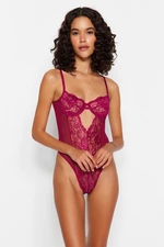 Trendyol Fuchsia Lace Window/Cut Out Detailed Snap Body