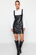 Trendyol Black Rack Faux Leather Square Collar Mini Gilet Knitted Dress