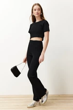 Trendyol Black Crop Crew Neck Ribbed Flexible Knitted Top and Bottom Set