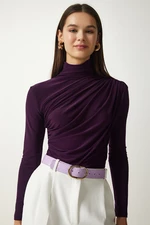 Happiness İstanbul Women's Plum Gathering Detailed High Collar Sandy Blouse