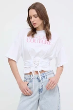 Bavlnené tričko Versace Jeans Couture dámsky, biela farba, 76HAHG04 CJ00G