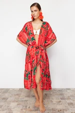 Trendyol Maxi Woven Kimono & Kaftan with Floral Pattern Belt