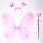 Kids Butterfly Headband Wings Wand 3 Pcs Set Girls Summer Photography Outfit Children Silk Yellow Green Purple Pink Color Props