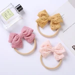 7.5*5.5 CM Toddler Solid Color Handmade Bows Elastic Hairband Fashion Embroidered Bowknot Nylon Headband Kids Hair Accessories