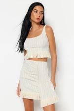 Trendyol Weave Ecru, Tasseled Blouse and Skirt Set