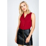 Women's pleated sleeveless shirt - burgundy,