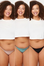 Trendyol Curve Black-Mink-Petrol 3-Pack Cotton Plus Size String Panties Trendyol Curve Black-Mink-Petrol 3-Pack Cotton Plus Size String Panties