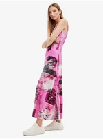 Pink women's patterned maxi dress Desigual Cretona - Women