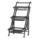 3-Tier Collapsible Rolling Metal Storage Organizer - Mobile Utility Cart, Kitchen Cart with Caster Wheels