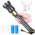 OUTERDO LED Flashlight with COB light Zoomable & Most Powerful Torch with 26650 Battery & USB Rechargeable for Outdoor o