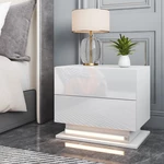 Hommpa Led Nightstand with 2 High Gloss Drawers Modern White Nightstands with Smart Motion Sensor Rechargeable Led Light