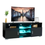 LED TV Cabinet TV Stand 5 Open Layers and 2 Door-push Bookshelf Files Books Storage Shelves with 4 LED Light Modes for L