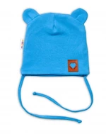 Bavlněná dvouvrstvá čepice s oušky na zavazování TEDDY - modrá, Baby Nellys, vel. 68-74 (6-9m)