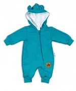 Baby Nellys Teplákový overal s kapucí Teddy - tyrkysový, vel. 56 (1-2m)