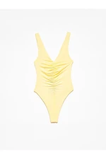 Dilvin Women's Yellow Ruffle Detailed Bodysuit