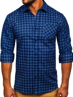 Modrá flanelová pánská kostkovaná košile s dlouhým rukávem Bolf F8-2