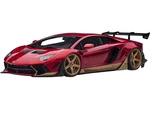 Lamborghini Aventador Liberty Walk LB-Works Hyper Red Metallic with Gold Accents Limited Edition 1/18 Model Car by Autoart