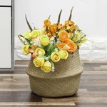 Folding Seagrass Storage Basket Home Decorative Rattan Plant Flower Pot Decor Handmade Woven Wicker Belly Toy Laundry Ba