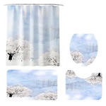 Shower Curtain Winter Landscape Paint Mat Decorative Waterproof Polyester Fabric Bathroom Curtain Set for Home Bath Deco