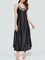 Women's V-Neck Sleeveless Solid Casual Lace Satin Nightgowns Robe Dress