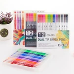 12 Colors Soft Double Head Watercolor Pen Dual Tip Brush Pen Set Hook Line Pen Art Drawing Pen Office School Supplies