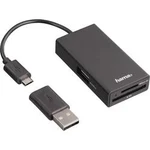 USB 2.0 hub Hama 1 port, s funkcí OTG, se zabudovanou čtečkou SD karet, černá