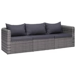 3 Piece Garden Sofa Set with Cushions Gray Poly Rattan