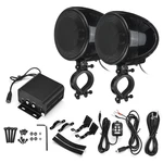 300W 4" Sliver/Black Motorcycle Bluetooth Speakers FM Radio Audio Waterproof Stereo ATV UTV Cart