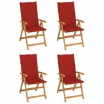 Garden Chairs 4 pcs with Red Cushions Solid Teak Wood